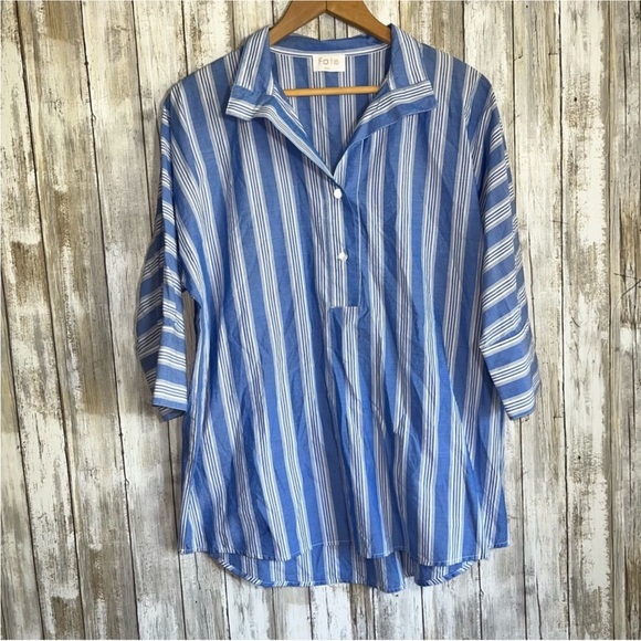 Fate Poplin Blue Stiped Oversized Blouse - Picture 2 of 7